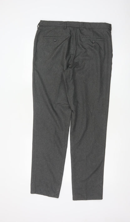 Marks and Spencer Men's Grey Slim Fit Trousers 34R Polyester