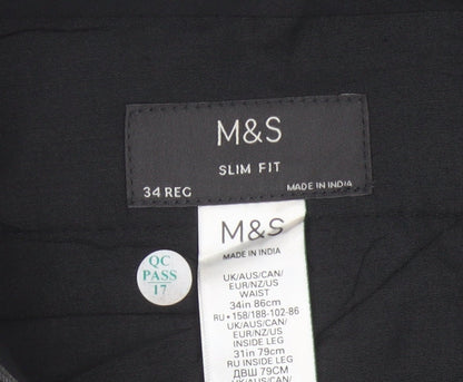 Marks and Spencer Men's Grey Slim Fit Trousers 34R Polyester