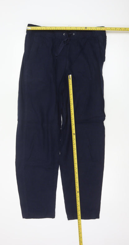 Marks and Spencer Womens Blue Linen Blend Drawstring Trousers Size 14