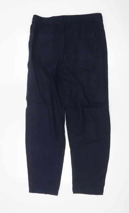 Marks and Spencer Womens Blue Linen Blend Drawstring Trousers Size 14