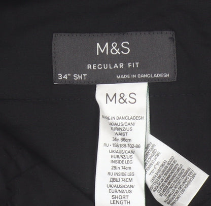 Marks and Spencer Men's Black Regular Fit Dress Trousers 34W 29L