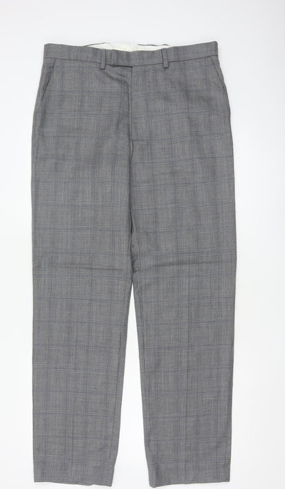 Marks and Spencer Men’s Grey Check Wool Dress Pants 34R Regular Fit