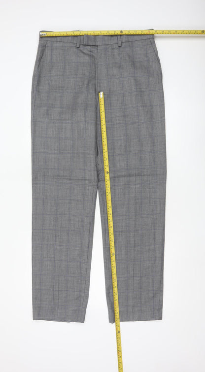 Marks and Spencer Men’s Grey Check Wool Dress Pants 34R Regular Fit