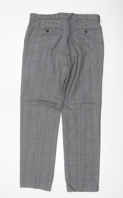 Marks and Spencer Men’s Grey Check Wool Dress Pants 34R Regular Fit