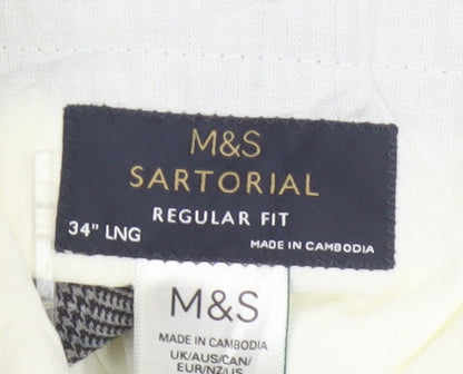 Marks and Spencer Men’s Grey Check Wool Dress Pants 34R Regular Fit
