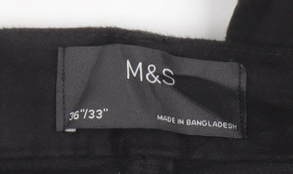 Marks and Spencer Men's Black Cotton Chino Trousers 36x33 Regular Fit