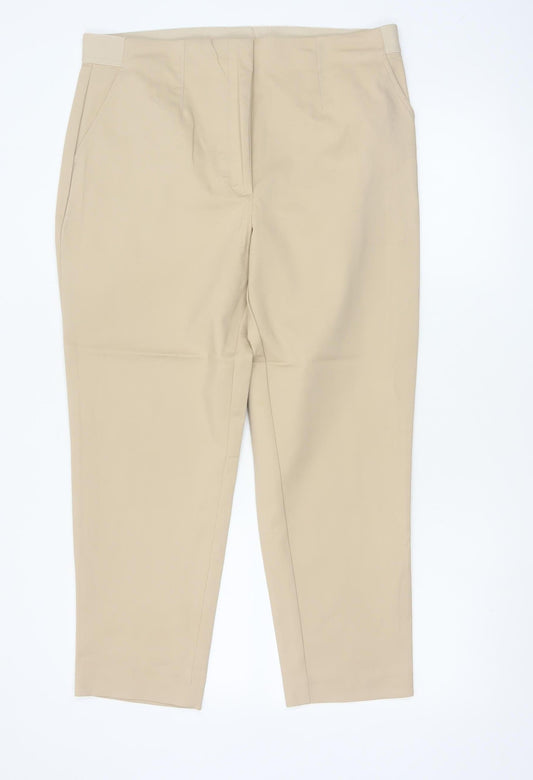 Marks and Spencer Women Beige Cotton Blend Chino Trousers Size 16