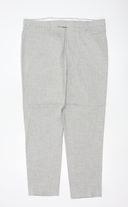 Marks and Spencer Men's Grey Linen Blend Tailored Trousers 38R