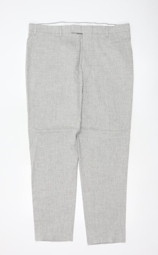 Marks and Spencer Men's Grey Linen Blend Tailored Trousers 38R