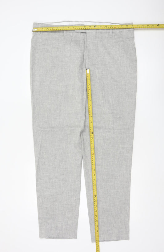 Marks and Spencer Men's Grey Linen Blend Tailored Trousers 38R