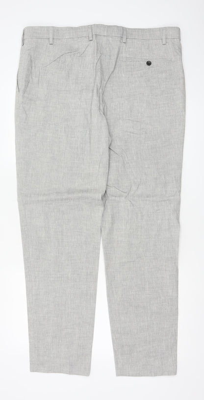 Marks and Spencer Men's Grey Linen Blend Tailored Trousers 38R