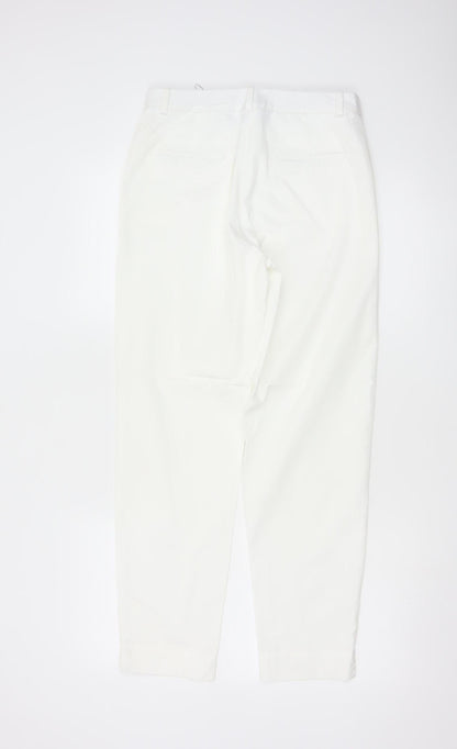 Marks and Spencer Women White Size 8 Chino Trousers Cotton Blend