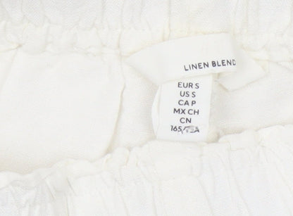 H&M Women’s Ivory Linen Blend Elastic Waist Casual Shorts Size 8