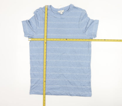 Marks and Spencer Men's Blue Striped Linen Regular Fit T-Shirt M