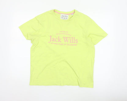Jack Wills Women's Yellow Basic T-Shirt Size 12 Short Sleeve Cotton Blend