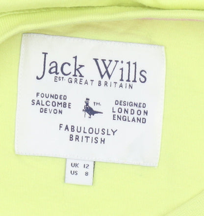 Jack Wills Women's Yellow Basic T-Shirt Size 12 Short Sleeve Cotton Blend