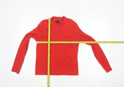 Monki Women Red Mock Neck Long Sleeve Cotton Top Size 12
