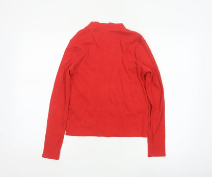 Monki Women Red Mock Neck Long Sleeve Cotton Top Size 12
