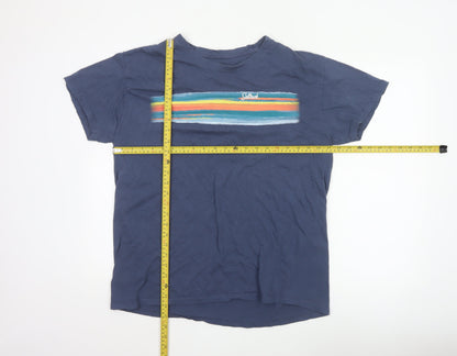 Saltrock Men's Blue Graphic Stripe Cotton T-Shirt Size L Regular Fit