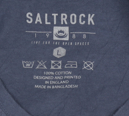 Saltrock Men's Blue Graphic Stripe Cotton T-Shirt Size L Regular Fit