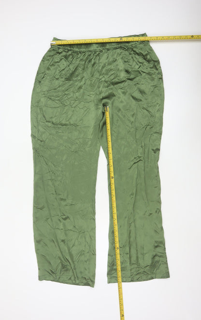Zara Women Green XL Straight Viscose Trousers