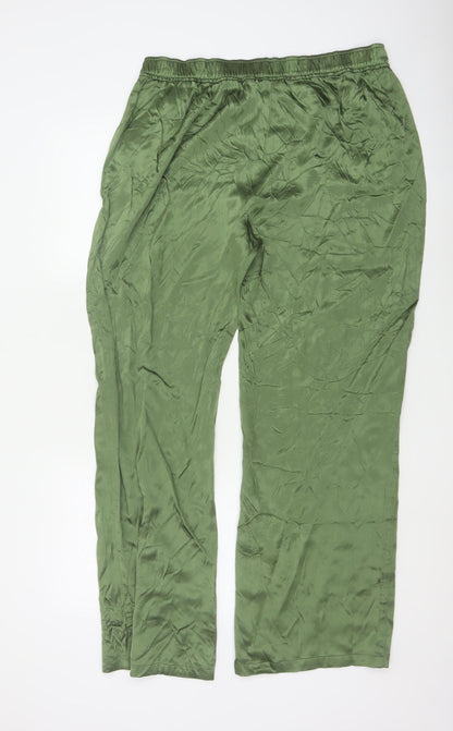 Zara Women Green XL Straight Viscose Trousers