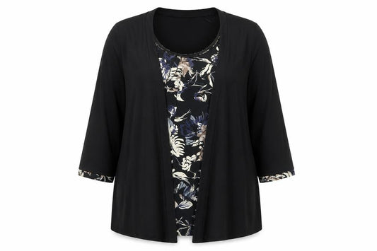 Debenhams Women’s Black Floral Beaded Tunic Blouse Size 20