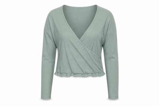 ASOS Design Women’s Green Wrap Ribbed Long Sleeve Blouse Size 16