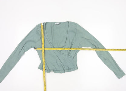 ASOS Design Women’s Green Wrap Ribbed Long Sleeve Blouse Size 16