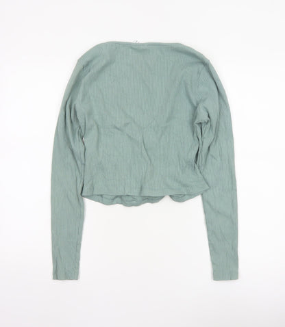ASOS Design Women’s Green Wrap Ribbed Long Sleeve Blouse Size 16