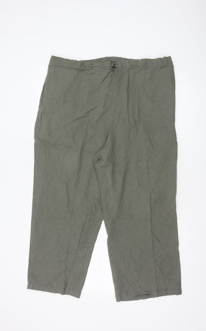 Marks and Spencer Women’s Green Linen Blend Cropped Trousers Size 18 Short
