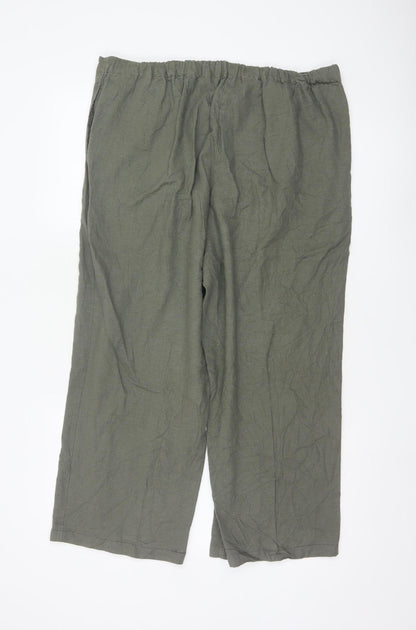 Marks and Spencer Women’s Green Linen Blend Cropped Trousers Size 18 Short