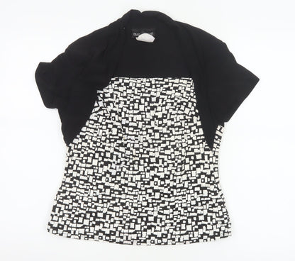 Frank Lyman Women’s Black White Geometric Stretch Tunic Blouse Size 14