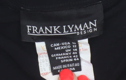 Frank Lyman Women’s Black White Geometric Stretch Tunic Blouse Size 14