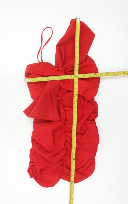 ZARA Women’s Red One Shoulder Ruched Bodycon Party Dress Size 8