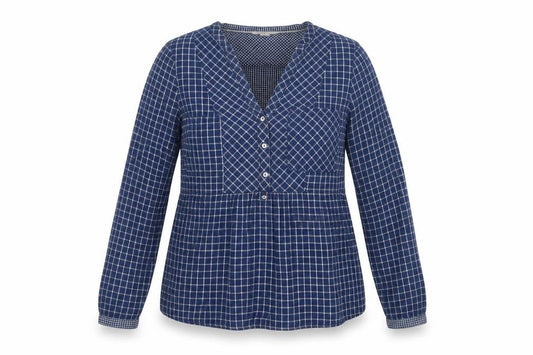 White Stuff Women’s Blue Check Cotton Tunic Blouse UK 10