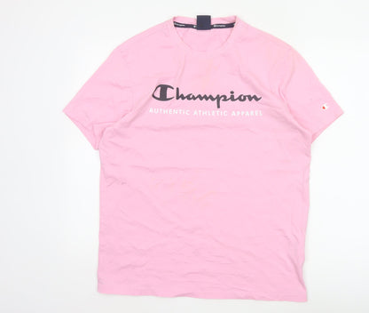 Champion Men's Pink Graphic Logo T-Shirt Size L Regular Fit