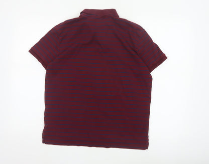 Polo Ralph Lauren Men's Burgundy Navy Striped Cotton Polo Shirt M