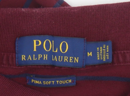 Polo Ralph Lauren Men's Burgundy Navy Striped Cotton Polo Shirt M