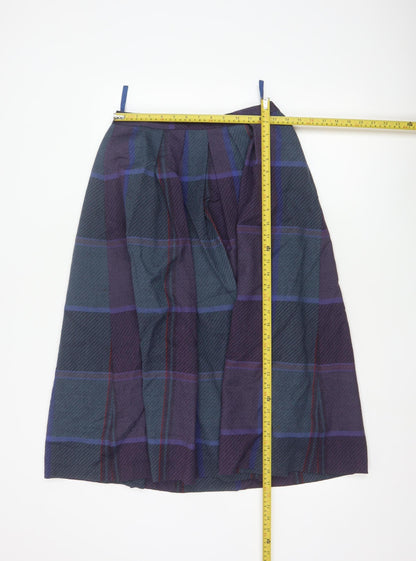 Viyella Women’s Purple Wool Plaid Midi A-Line Skirt Size 14