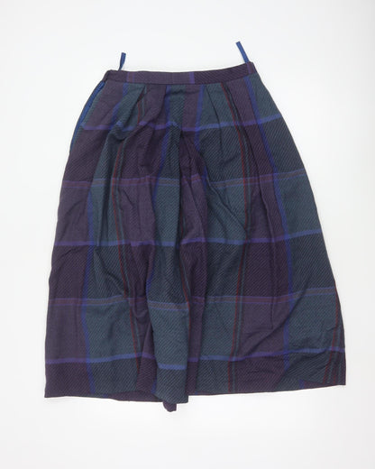Viyella Women’s Purple Wool Plaid Midi A-Line Skirt Size 14
