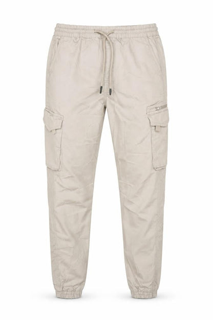 Denim Co Mens Beige Cargo Jogger Trousers S Regular Fit Elastic Waist
