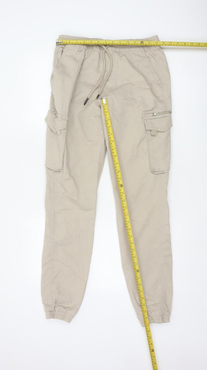 Denim Co Mens Beige Cargo Jogger Trousers S Regular Fit Elastic Waist