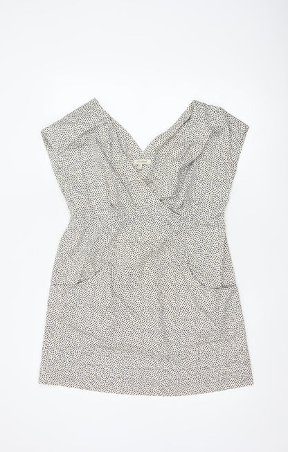 Joules Women White Polka Dot Cotton Sleeveless V-Neck Wrap Dress Size 14