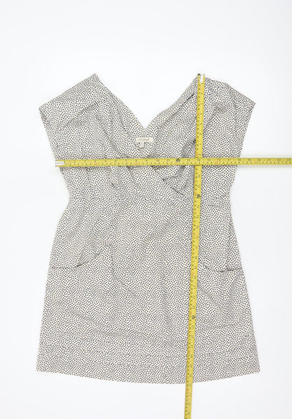 Joules Women White Polka Dot Cotton Sleeveless V-Neck Wrap Dress Size 14