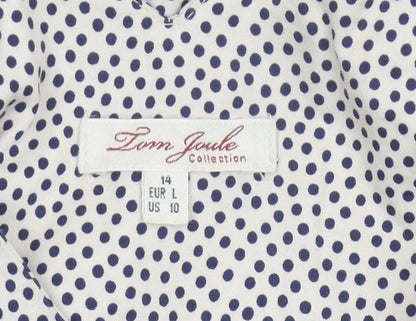 Joules Women White Polka Dot Cotton Sleeveless V-Neck Wrap Dress Size 14