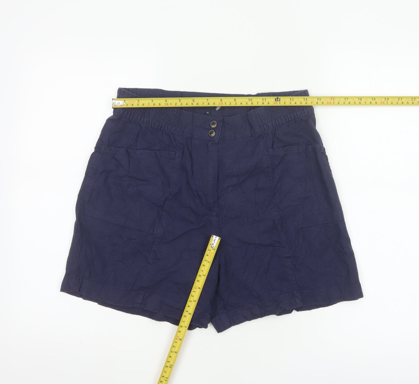 Next Women Blue Linen Blend Chino Shorts Size 10