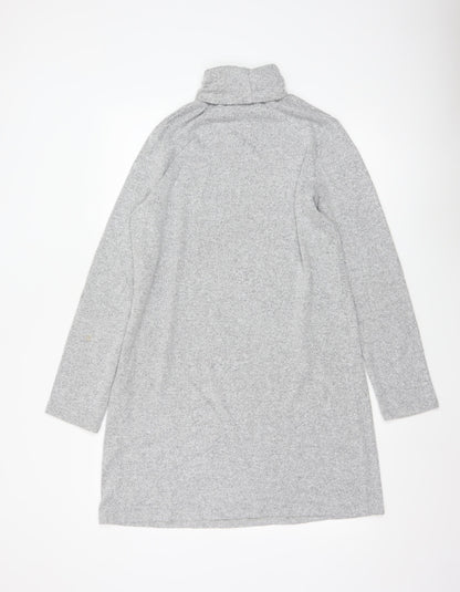Zara Women Grey Knit Roll Neck Long Sleeve Shift Dress Size 12