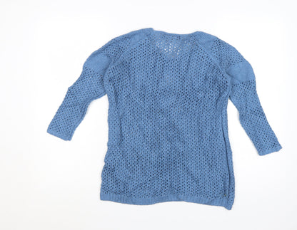 Marks and Spencer Women Blue Open-Knit V-Neck Jumper Size 8