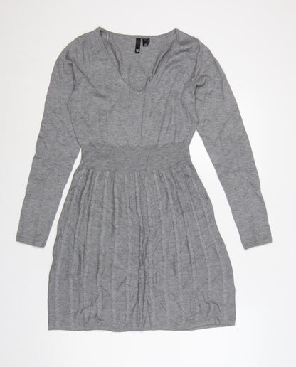 H&M Divided Women's Grey Acrylic Knit Skater Dress Size 12